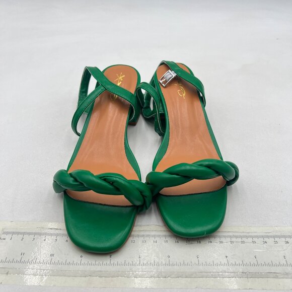 XYD Green Square Open Toe Sandals Chunky Short Low Heels Ankle Strap Shoes - Picture 3 of 8